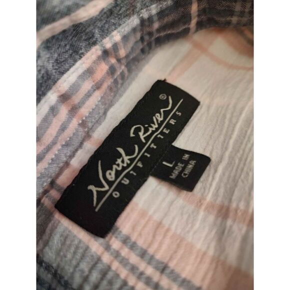 North River plaid button-down fitted shirt large - Picture 5 of 5